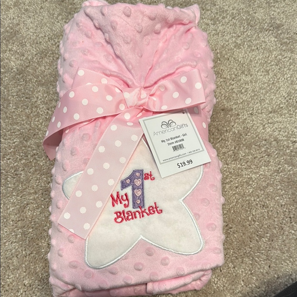 New American Gifts Pink Baby My 1st Blanket with Polka Dot Bow